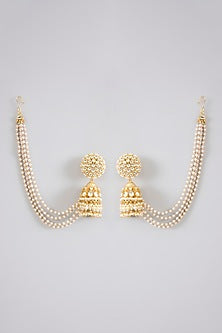 Gold Finish Jadau Pachi Kundan Polki & Pearl Dangler Earrings