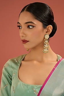 Gold Finish Jadau Kundan Polki & Pearl Dangler Earrings