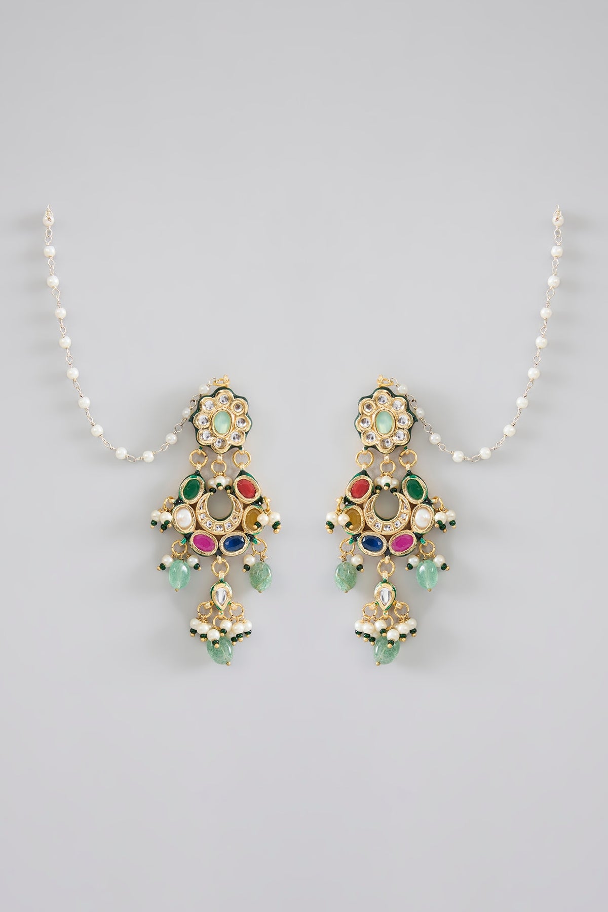 Gold Finish Kundan Polki & Pearl Dangler Earrings