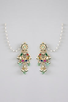 Gold Finish Kundan Polki & Pearl Dangler Earrings