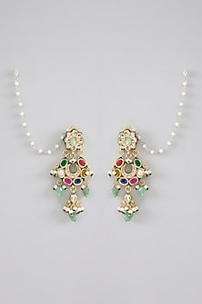 Gold Finish Kundan Polki & Pearl Dangler Earrings