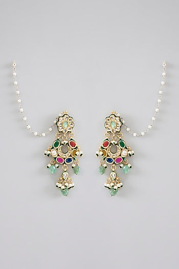 Gold Finish Kundan Polki & Pearl Dangler Earrings