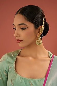 Gold Finish Jadau Pachi Kundan Polki & Pearl Dangler Earrings