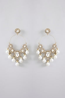 Gold Finish Kundan Polki & Pearl Chandbali Earrings