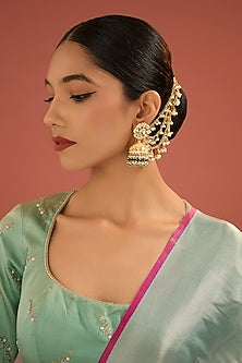 Gold Finish Jadau Pachi Kundan Polki & Pearl Dangler Earrings