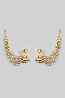 Gold Finish Jadau Pachi Kundan Polki & Pearl Dangler Earrings