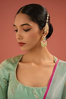 Gold Finish Jadau Pachi Kundan Polki & Pearl Dangler Earrings