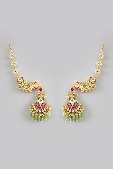 Gold Finish Jadau Pachi Kundan Polki & Pearl Dangler Earrings
