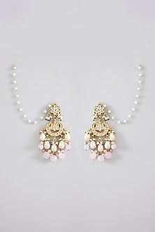 Gold Finish Kundan Polki & Pearl Chandbali Earrings