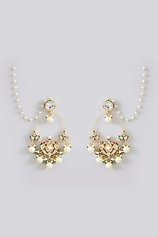 Gold Finish Kundan Polki & Pearl Chandbali Earrings