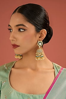 Gold Finish Jadau Kundan Polki & Pearl Dangler Earrings