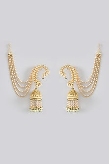 Gold Finish Jadau Pachi Kundan Polki & Pearl Dangler Earrings