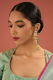 Gold Finish Jadau Kundan Polki & Pearl Dangler Earrings