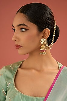 Gold Finish Jadau Pachi Kundan Polki & Pearl Dangler Earrings