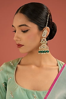Gold Finish Jadau Kundan Polki & Pearl Dangler Earrings