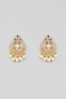 Gold Finish Blue Topaz & Zirconia Dangler Earrings In Sterling Silver