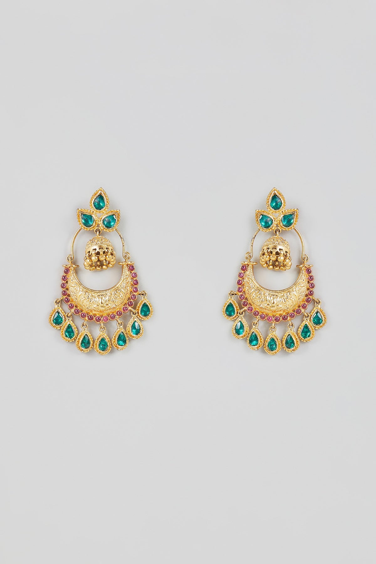 Gold Finish Pink & Green Onyx Dangler Earrings In Sterling Silver