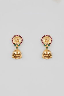 Gold Finish Pink & Turquoise Onyx Dangler Earrings In Sterling Silver