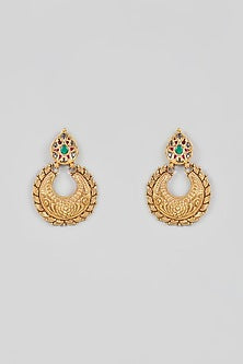 Gold Finish Pink & Green Onyx Dangler Earrings In Sterling Silver