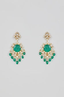 Gold Finish Kundan Polki & Semi-Precious Stone Dangler Earrings In Sterling Silver