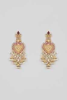 Gold Finish Red Onyx & Zirconia Dangler Earrings In Sterling Silver