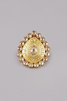 Gold Finish Kundan Polki Ring In Sterling Silver