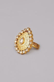 Gold Finish Kundan Polki Ring In Sterling Silver