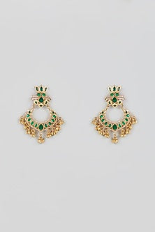 Gold Finish Green Onyx Dangler Earrings In Sterling Silver