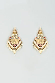 Gold Finish Kundan Polki & Red Onyx Dangler Earrings In Sterling Silver