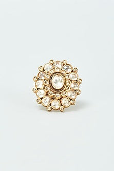 Gold Finish Kundan Polki Ring In Sterling Silver