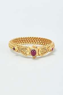 Gold Finish Red Onyx Bangle In Sterling Silver