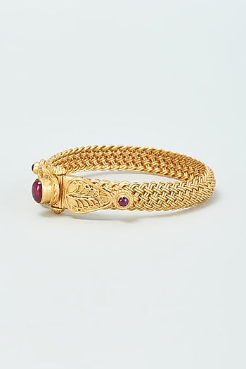 Gold Finish Red Onyx Bangle In Sterling Silver