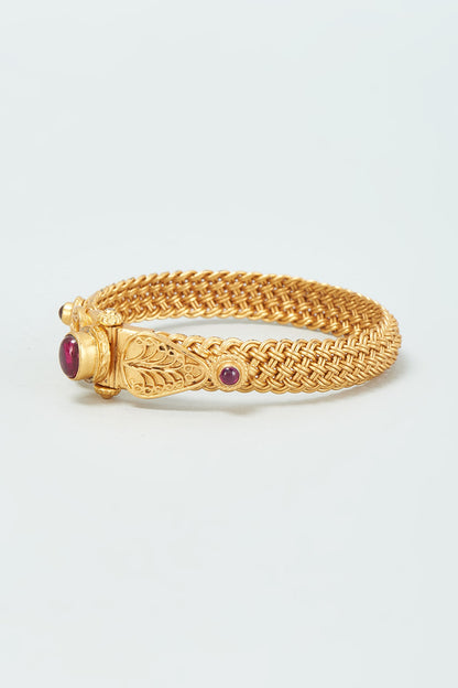 Gold Finish Red Onyx Bangle In Sterling Silver