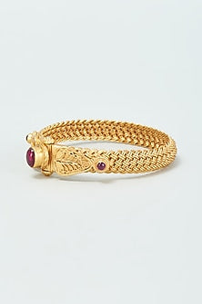 Gold Finish Red Onyx Bangle In Sterling Silver