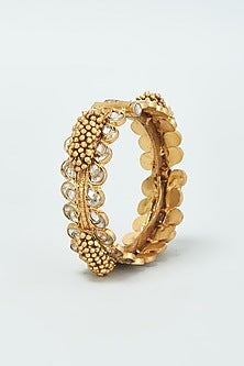 Gold Finish Kundan Polki Bangle In Sterling Silver