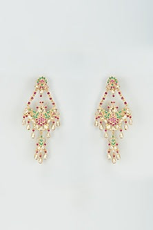 Gold Finish Kundan Polki & Zirconia Dangler Earrings In Sterling Silver