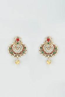 Gold Finish Kundan Polki & Onyx Dangler Earrings In Sterling Silver