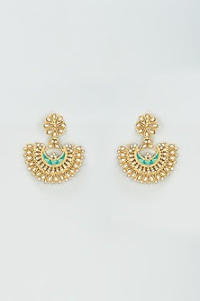 Gold Finish Turquoise Stone & Pearl Dangler Earrings In Sterling Silver