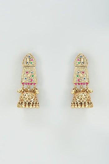 Gold Finish Zirconia Dangler Earrings In Sterling Silver
