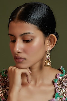 Gold Finish Zirconia Dangler Earrings In Sterling Silver