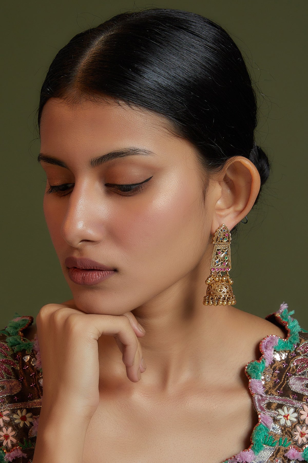 Gold Finish Zirconia Dangler Earrings In Sterling Silver