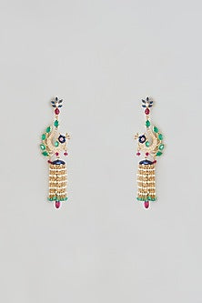 Gold Finish Onyx & Pearl Dangler Earrings In Sterling Silver