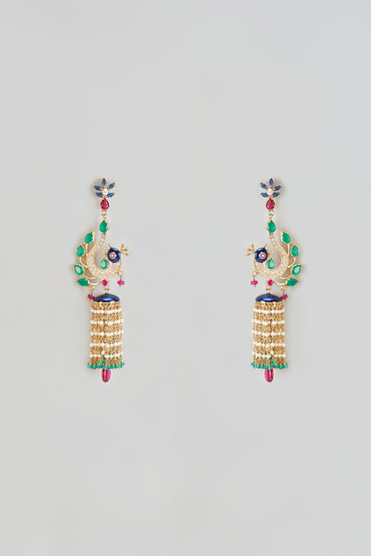 Gold Finish Onyx & Pearl Dangler Earrings In Sterling Silver