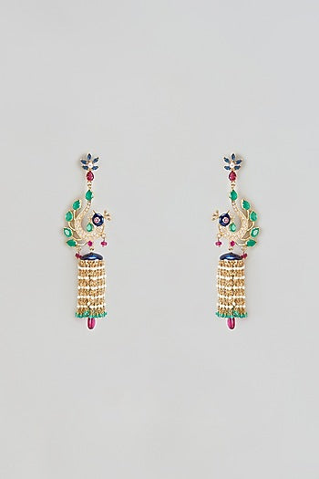 Gold Finish Onyx & Pearl Dangler Earrings In Sterling Silver