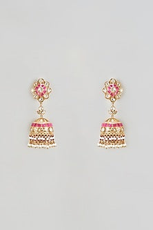 Gold Finish Kundan & Zirconia Dangler Earrings In Sterling Silver