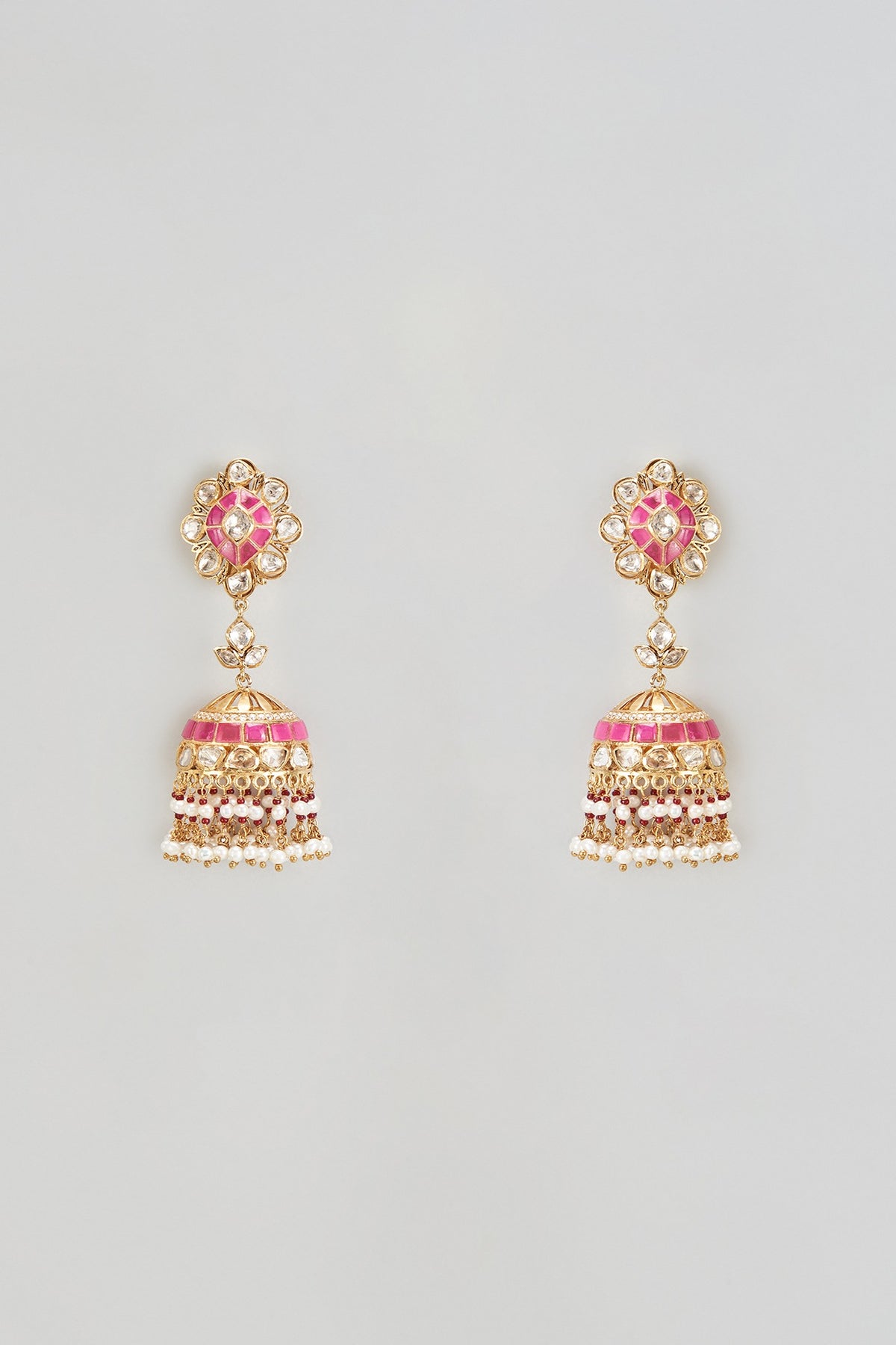 Gold Finish Kundan & Zirconia Dangler Earrings In Sterling Silver