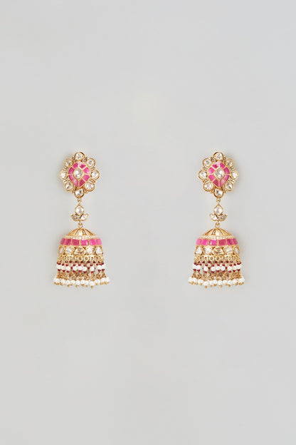 Gold Finish Kundan & Zirconia Dangler Earrings In Sterling Silver