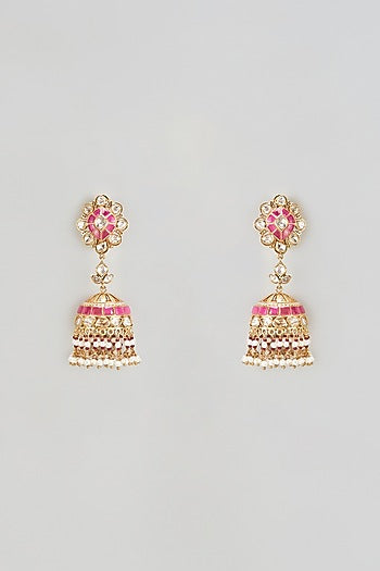 Gold Finish Kundan & Zirconia Dangler Earrings In Sterling Silver