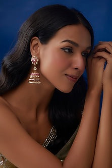Gold Finish Kundan & Zirconia Dangler Earrings In Sterling Silver