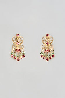Gold Finish Kundan & Onyx Dangler Earrings In Sterling Silver